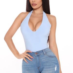 💥Fashion Nova Baby Blue Tokoyo Halter Neck Bodysuit💥